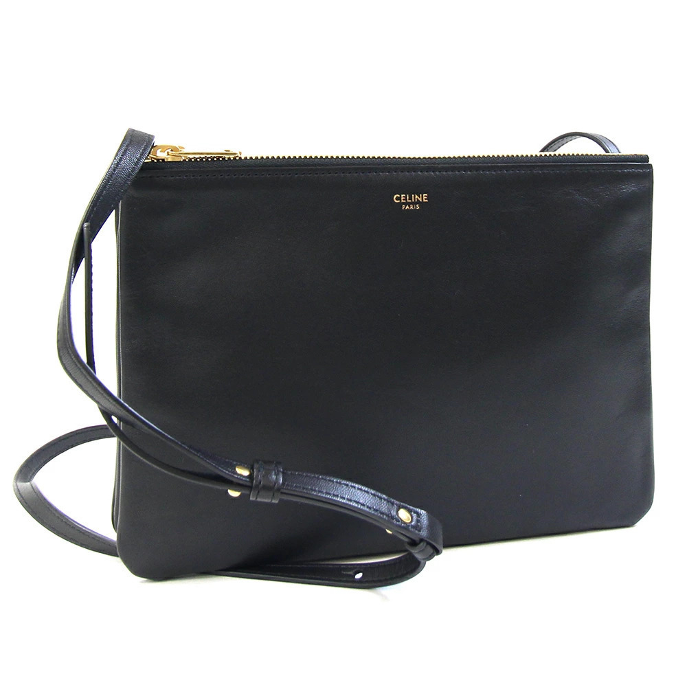Celine Trio Shoulder Bag Black Leather Crossbody